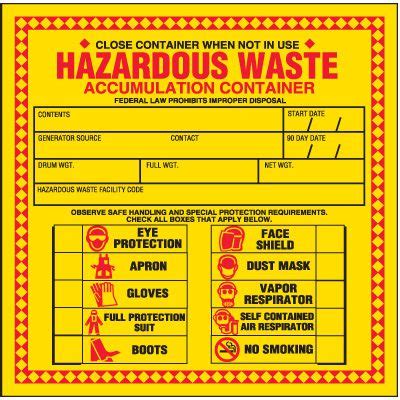 Hazardous Waste Labels Accumulation Container Emedco