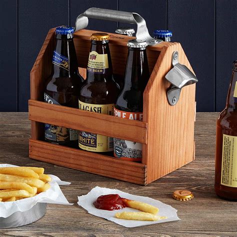 Wooden Beer Caddy With Bottle Opener Six Pack Uncommongoods