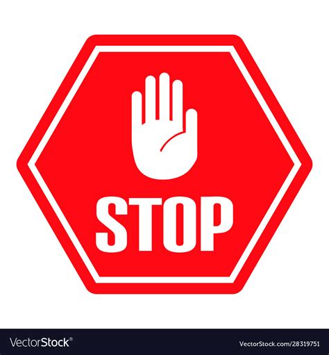 Stop Sign White Color Hand On Red City Road Sign Vector Image