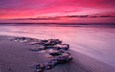 Wallpaper Sunset Sea Bay Rock Nature Shore Sand Reflection