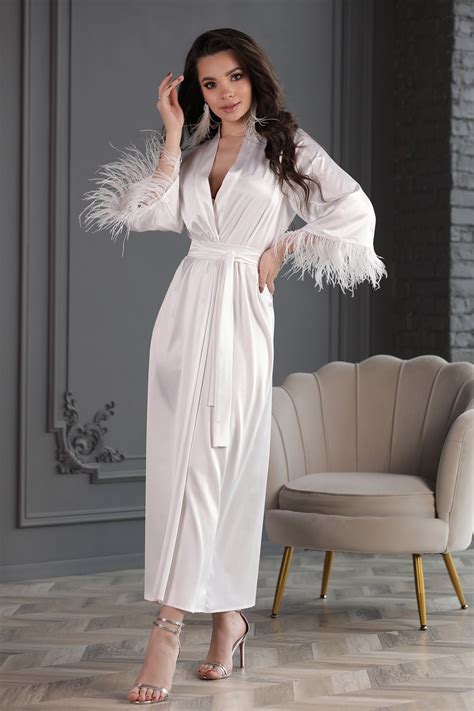 long bridal robes feather robe longwhite boudoir robekimono etsy