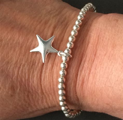 Sterling Silver Star Charm Bracelet Beaded Wish Bracelet Uk Etsy Uk