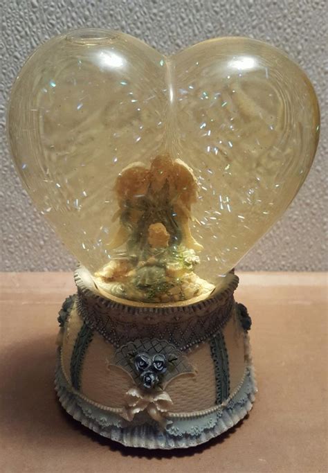 Vintage Musical Heart Shaped Waterglobe Angel With Children