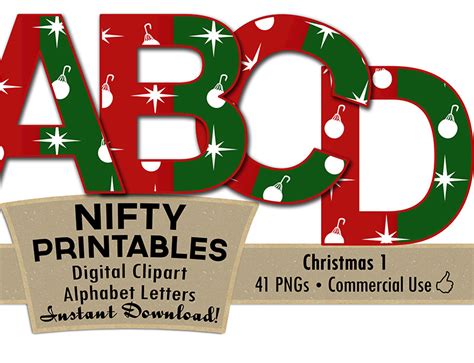 Christmas Ornaments Alphabet Red Green Nifty Printables