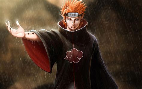 Art Naruto Pain Guy Piercing Hand Bandana Red Rain Wallpaper
