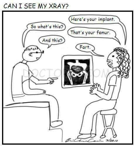 a cartoon with an image of a woman talking to a man who is looking at her x ray