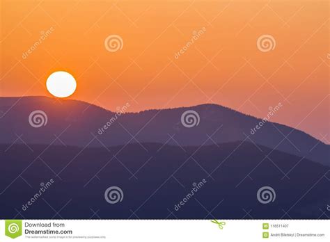 Fantastic Wide Panorama View Of Big Bright White Sun In Dramatic Orange