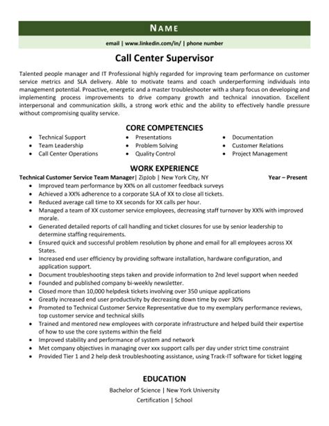 Call Center Supervisor Resume Example And Guide Zipjob
