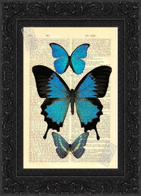 Vibrant Blue Butterflies Print On Vintage Upcycled Dictionary Page