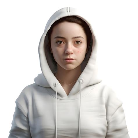 Free Psd Portrait Of A Young Girl In A White Hoodie On A White Background
