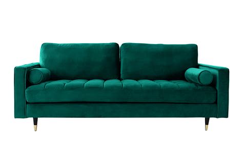 Elegantes Design Sofa Cozy Velvet 225cm Smaragdgrün Samt Federkern 3er