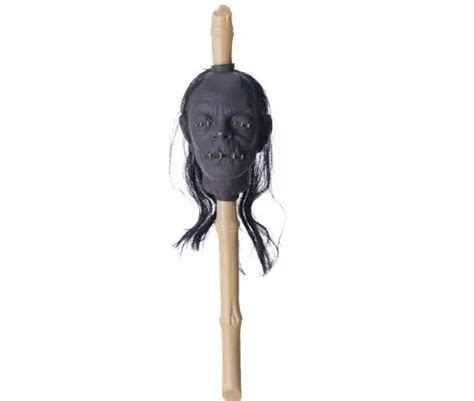 Shrunken Mummified Head Staff On Cane Stick Voodoo Witch Doctor