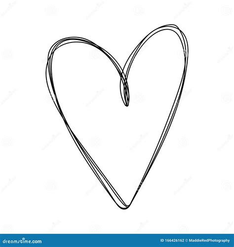 Hand Drawn Black Heart Sketch Isolated On A White Background In A