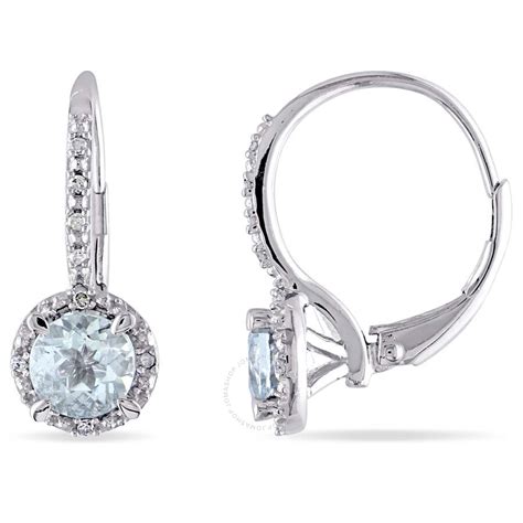 Mua Aquamarine And Diamond Leverback Halo Earrings In Sterling Silver