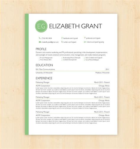Resume Template Cv Template The Elizabeth Grant Resume Design