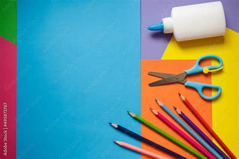 Preschool Art Lesson Background With Copy Space Colorful Paper