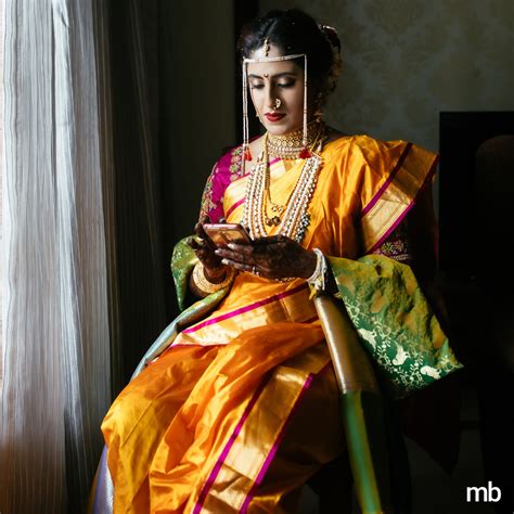 Yellow Marathi Nauvari Saree With Traditional Bridal Jewellery