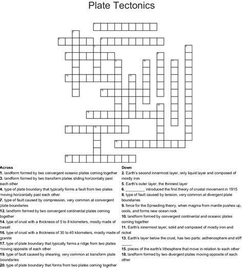 Plate Tectonics Crossword Puzzle Worksheet Answers Db