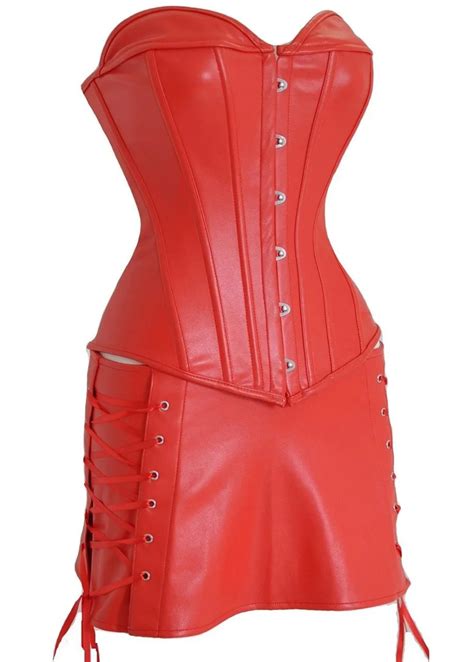 Sexy Faux Leather Overbust Corsetskirt Pu Showgirl Suit Skirt