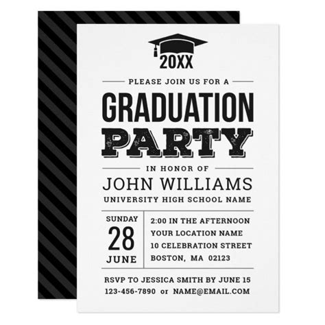 Modern Bold Black And White Graduation Party Invitation