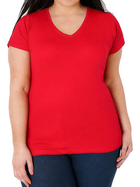 Curve Red Pure Cotton Ribbed V Neck T Shirt Plus Size 16 To 3032