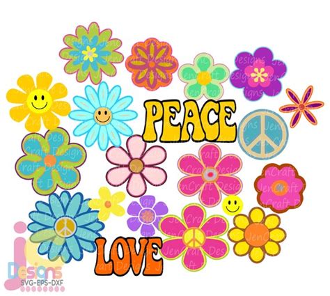 Hippie Svg Groovy Flowers Svg 60s 70s Retro Peace Love Etsy