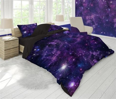 Galaxy Stars Bedding Set Blue Purple Nebula Duvet Cover Set Etsy