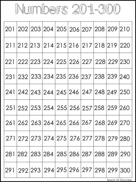 1 To 300 Number Chart Pdf