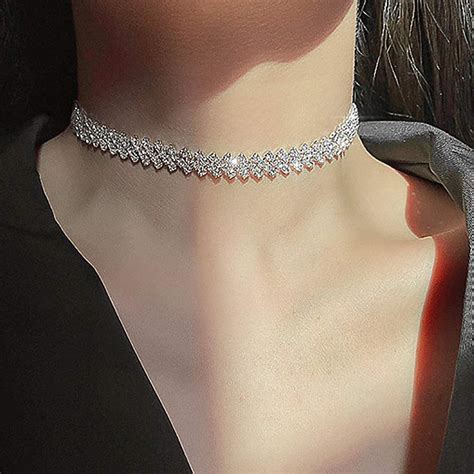 Jeairts Bow Knot Rhinestone Choker Necklace Silver Crystal Necklaces Prom P C Dcawkee