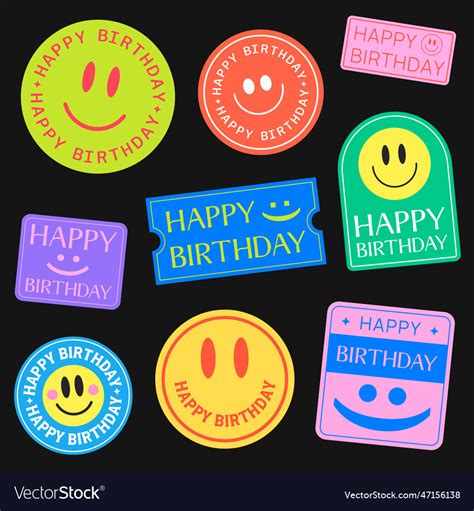 Happy Birthday Stickers Collection Royalty Free Vector Image