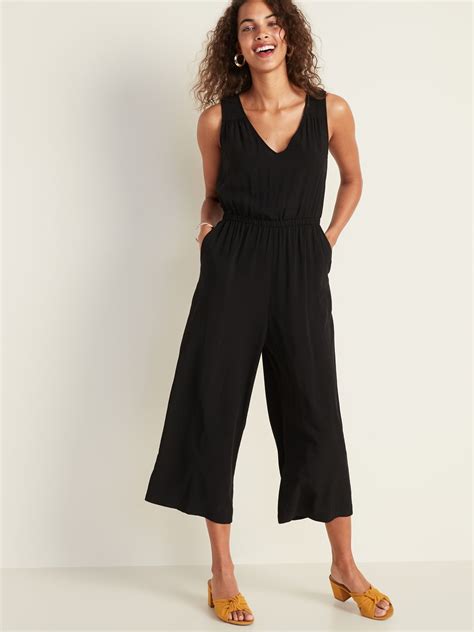 Waist Defined Cropped Wide Leg Jumpsuit For Women Old Navy
