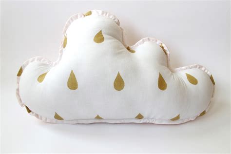 Cloud Pillow Nursery Decor Raindrops In Gold Pale Pink