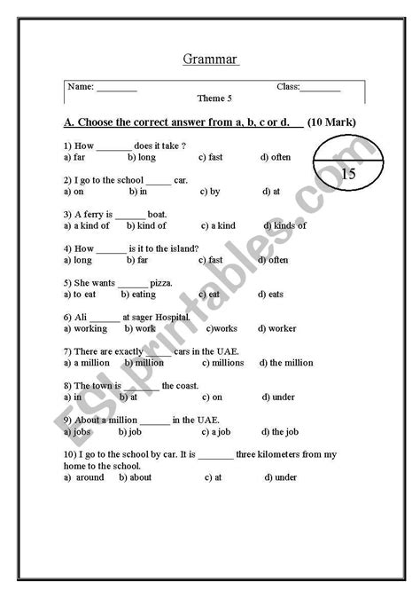 English Worksheets Grammar Exam For Grade 7