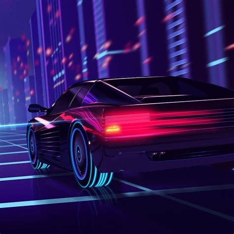 Synthwave Retrowave Art Neon Racing Car Night Creative Graphics