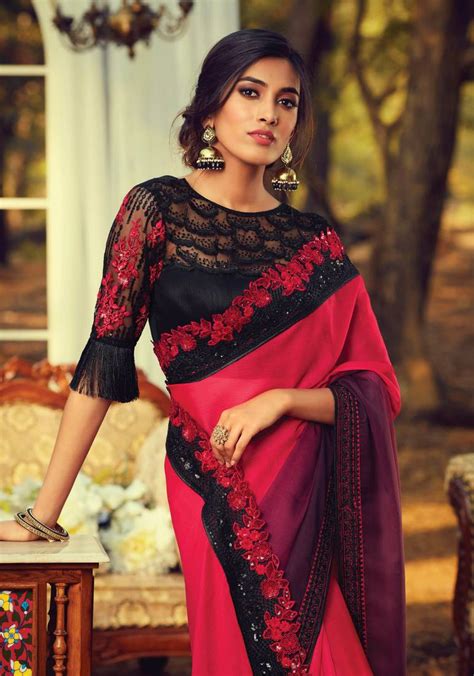 Red Embroidered Silk Saree With Blouse Lilots 3404564