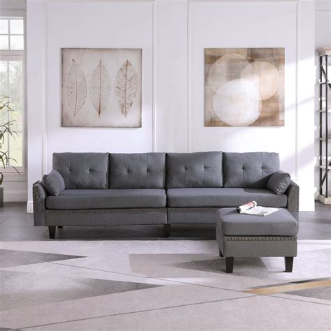 Urhomepro Reversible Sectional Sofa Couch Modern North Europen 4 Seat