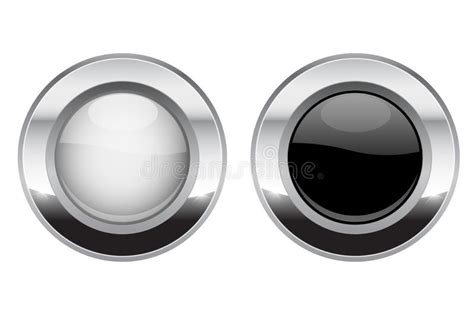 Black And White Round Buttons Glass 3d Shiny Icons With Wide Metal