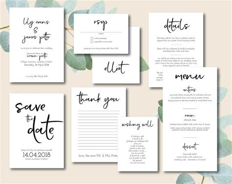 Printable Wedding Invitation Set Invitation Rsvp Save The Date Wishing Well Thank You Card