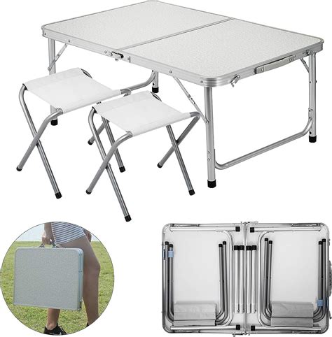 Happybuy Folding Picnic Table White 4 Person Camping Table And Chairs