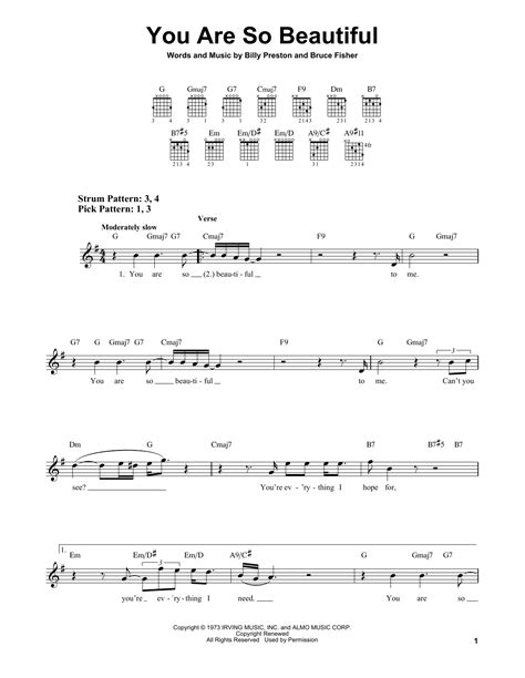 You Are So Beautiful Easy Guitar Print Sheet Music Now