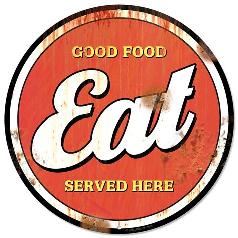 Eat Good Food Here Distressed Metal Sign Vintage Style Kitchen Decor 14 In