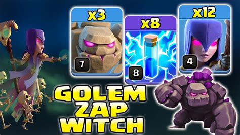 Th11 War Attack Strategy With Golem Witch Zap Spell Best Th11