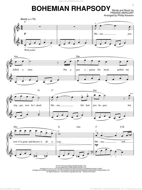 Queen Bohemian Rhapsody Piano Sheet Easy