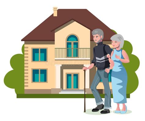 Old Man And His Wife With His House Stock Vector Illustration Of