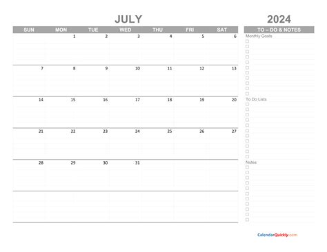 July 2024 Calendar With To Do List Calendar Quickly