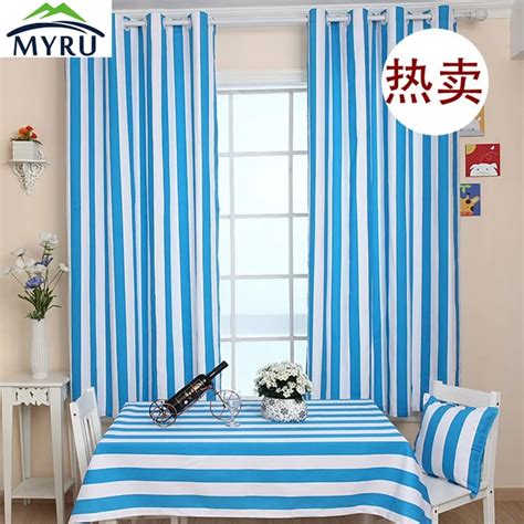 Myru Mediterranean Blue And White Stripe Canvas Curtain Semi Shade