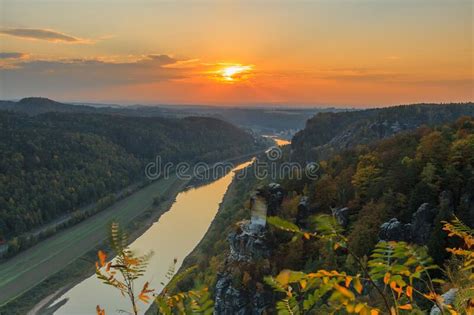 Sunset In The Saxon Switzerland National Park Stock Photo