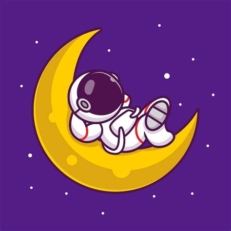 Linda Astronauta Durmiendo En La Luna Icono De Dibujos Animados
