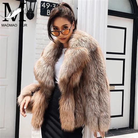 women winter real fox fur coat turn down collar ladies thick warm female red fox fur jacket in