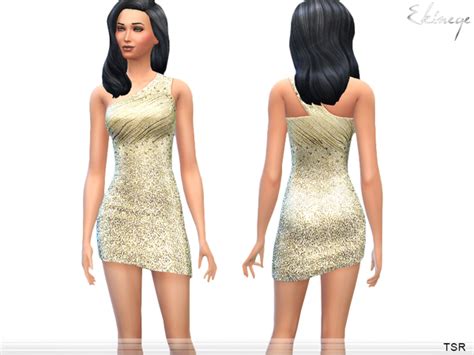 The Sims Resource One Shoulder Sequin Dress Gold